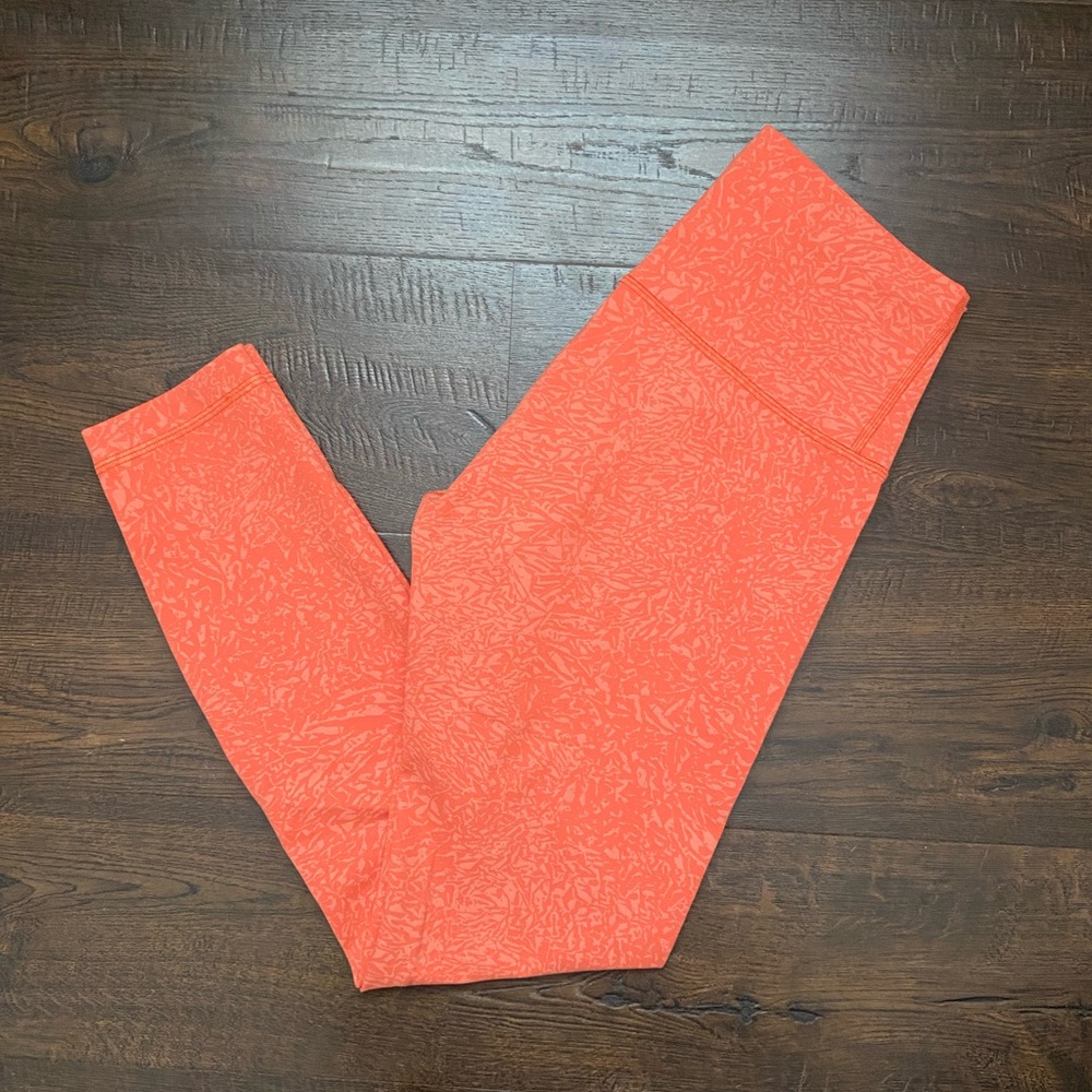 Lululemon Wunder Train Hi-Rise Leggings Warm Crunch Coral sz 6 25” inseam